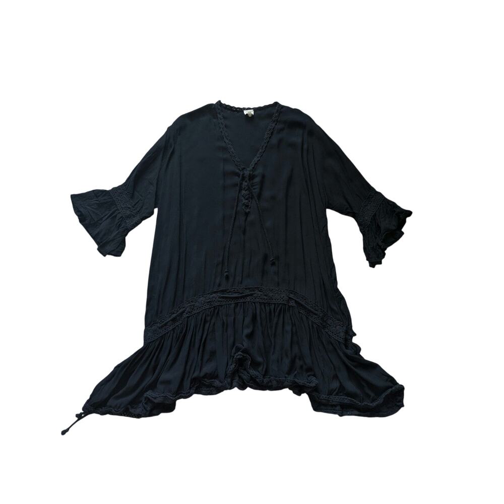 Surf Gypsy Embroidered Crochet Cover UP Womens S Black Rayon Beachy Coastal Soft